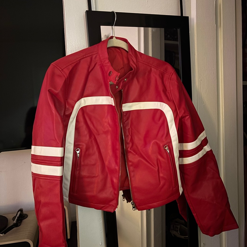 Red and White Biker Jacket